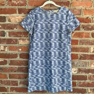 Loft Short Sleeve Blue and Cream Sheath Dress